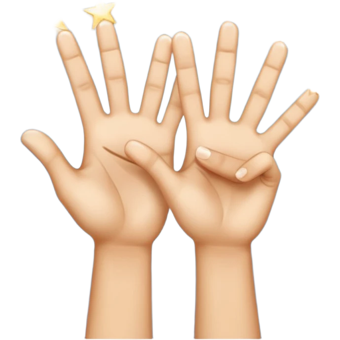 Two hands giving a "spirit fingers" or jazz-hands motion, maybe with little sparkles. emoji