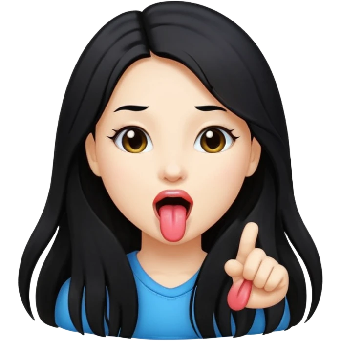 Niña con pelo negro largo sacando la lengua y posando  emoji