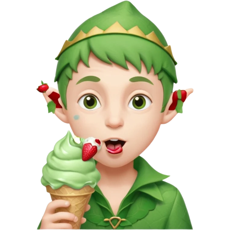 
A young elf boy in leafy clothes licking a triple-scoop ice cream with wide eyes.
baby elf with strawberry ice cream




 emoji