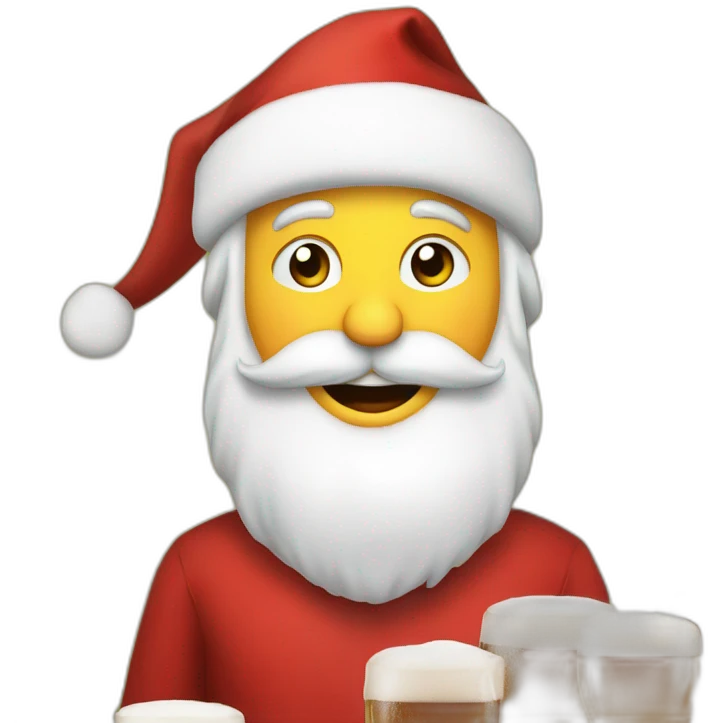 Père Noël qui boit de la bière avec des enfants emoji