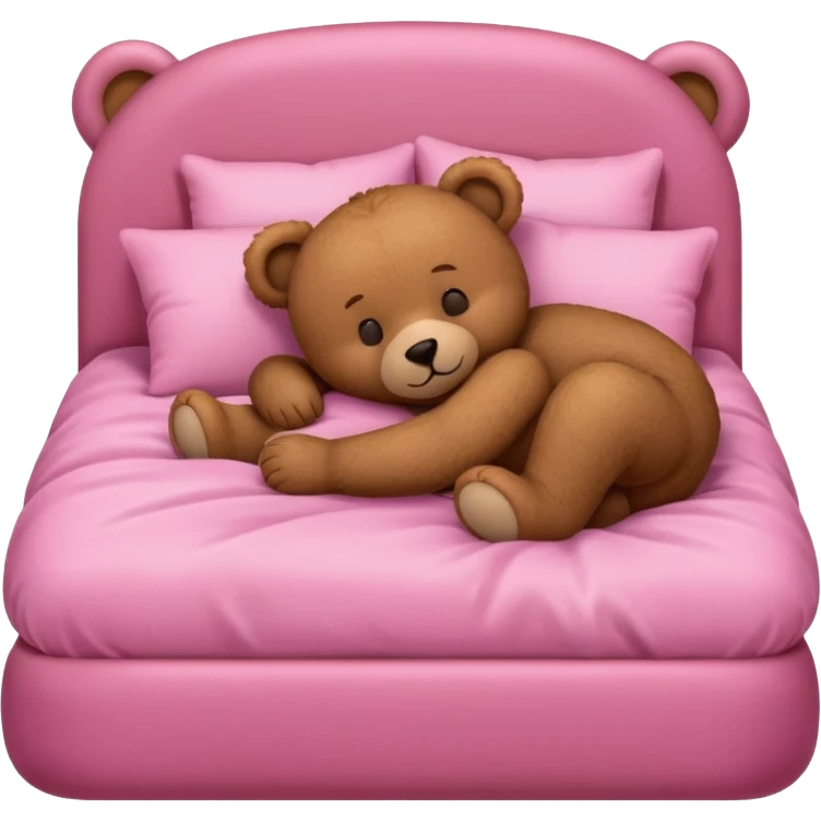 Brown Teddy bear sleeping in pink bed emoji