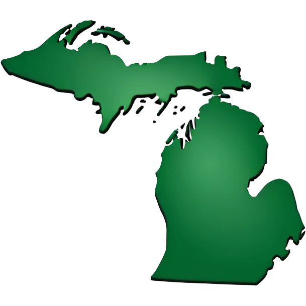 Michigan state shape with Flint location marked emoji
