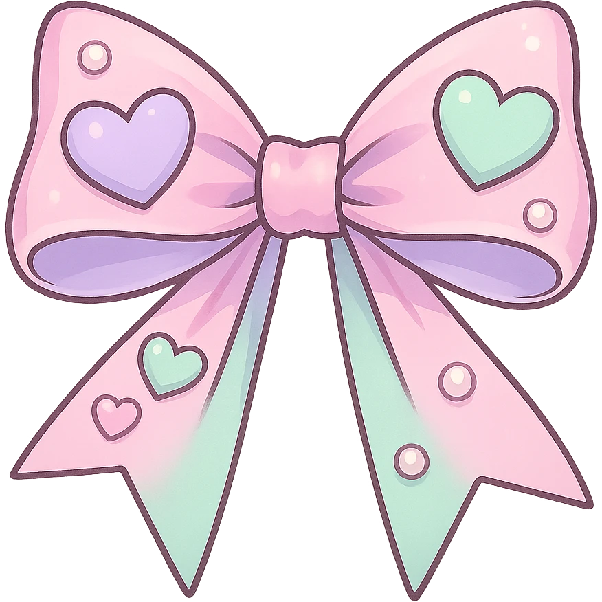 kpop bow with pastel hearts and pearls, cute and trendy emoji