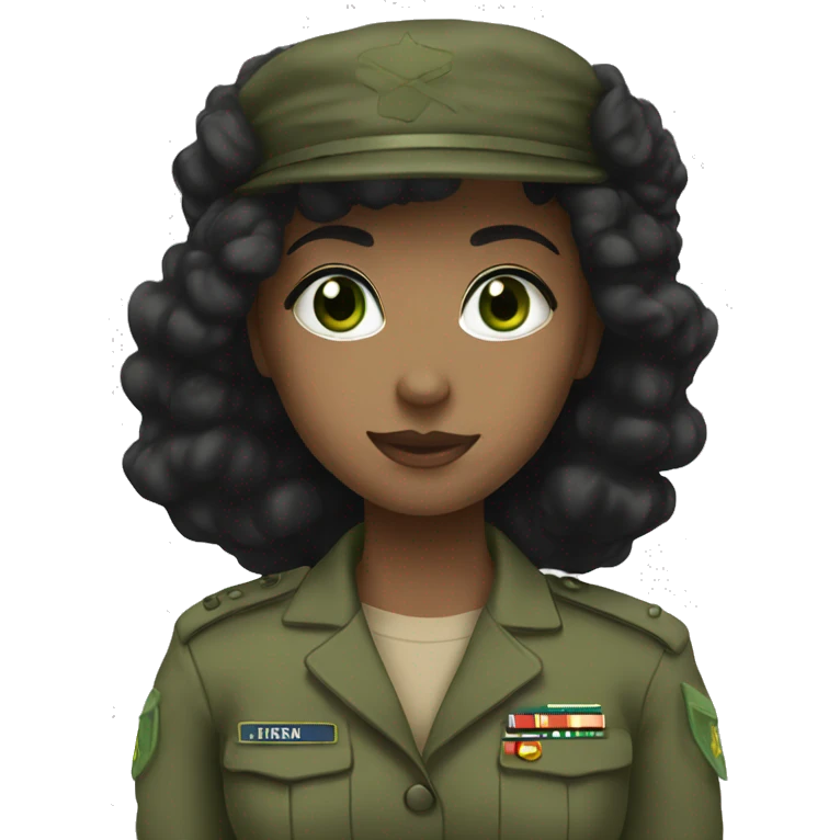 military girl with black hair and green eyes  emoji