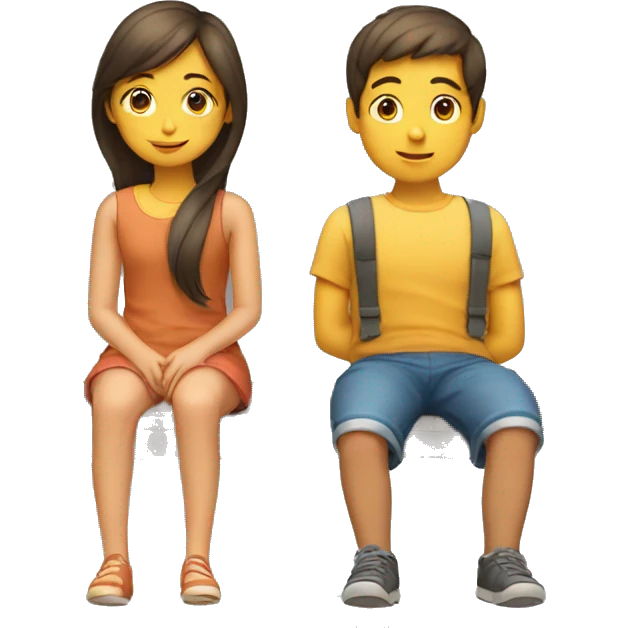 A girl and a boy sitting with their backs  emoji