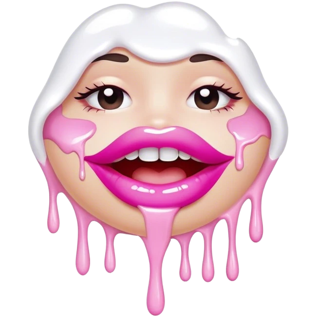 Floating pink glossy lips with very white paint dripping off emoji