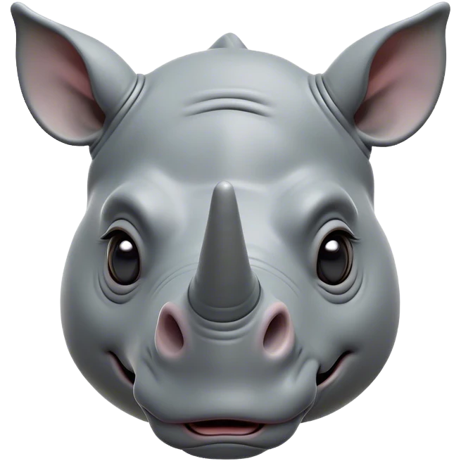 Cinematic Comical Rhinoceros Portrait Emoji, Head tilted dramatically with an exaggeratedly amused expression, featuring a striking, glossy slate-gray hide with a boldly textured horn, wide, expressive eyes filled with playful disbelief, Simplified yet hilariously expressive features, highly detailed, glowing with a slightly sassy glow, high shine, dramatic yet playful, stylized with an air of cheeky wild mischief, bright and endearing, soft glowing outline, capturing the essence of a spirited and over-the-top rhinoceros, so meme-worthy it feels like it could charge its way into internet fame instantly! emoji