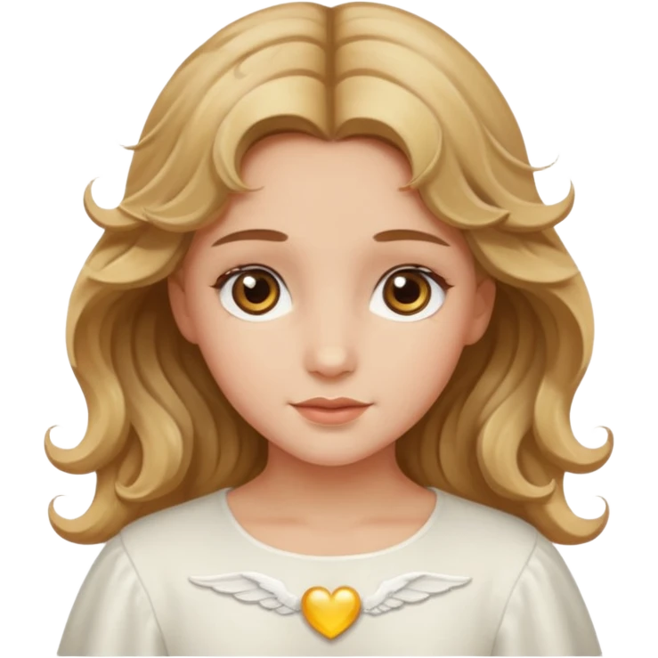 Angel girl with blondish brown wavy hair and hazel eyes emoji