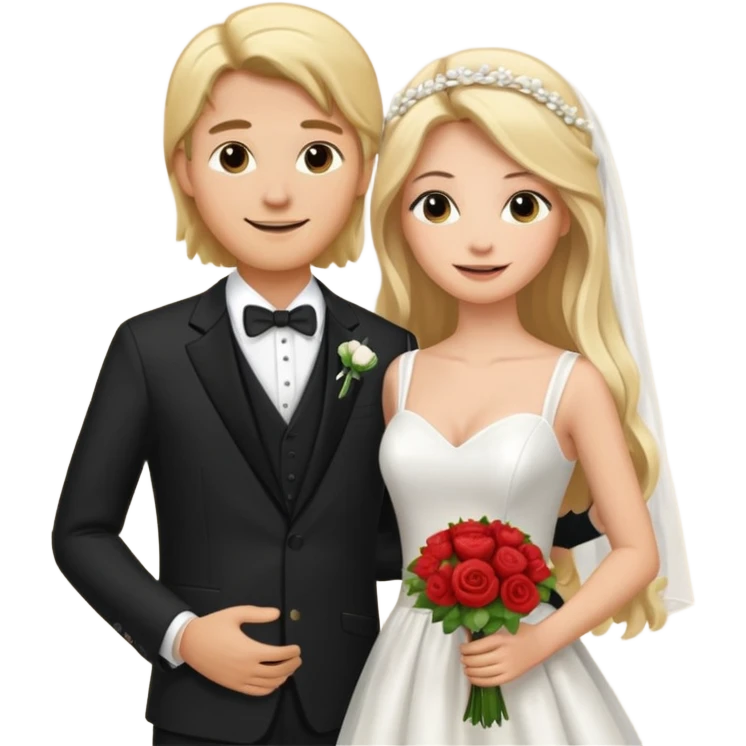 Happy Wedding couple blonde bride long hair and long black hair Chinese groom


 emoji