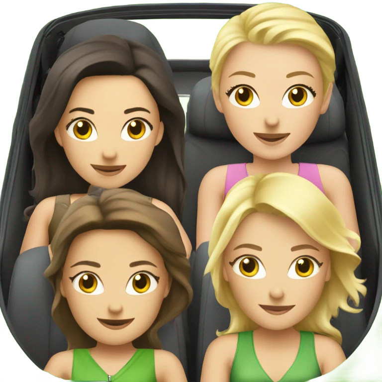 Two Caucasian blonde girls and two Caucasian brunette girls in a green convertible emoji
