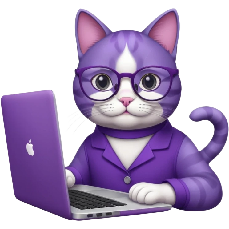 smart purple cat in glasses with laptop emoji