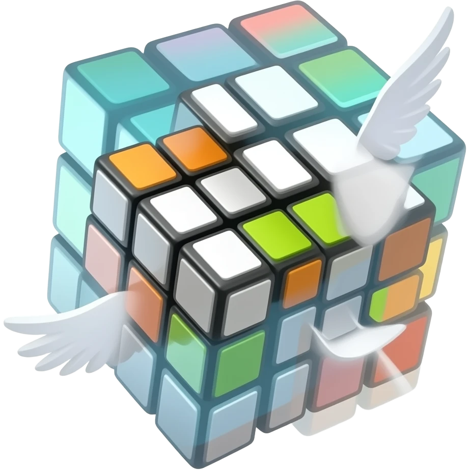 A speed cube with wings in the sky white wings emoji