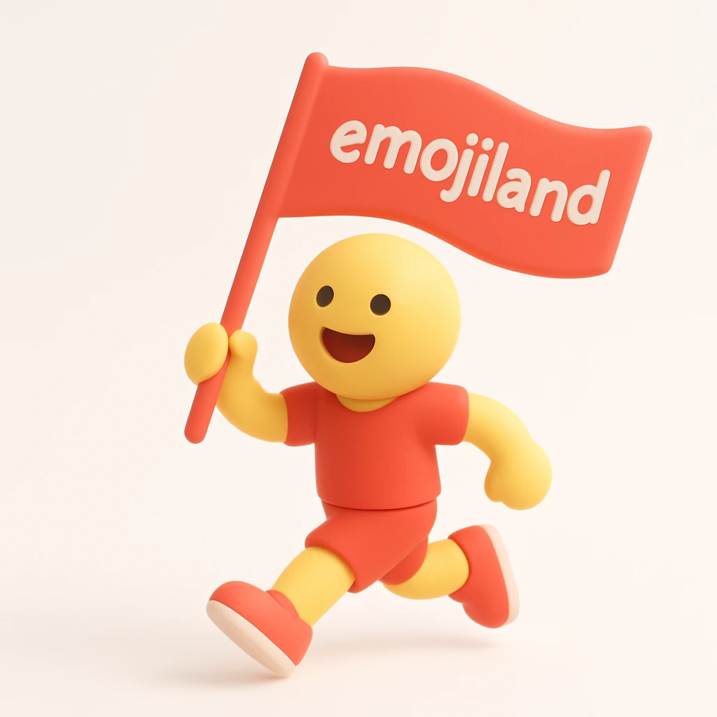 happy runner waving a flag that says 'emojiland' emoji