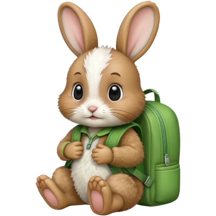 baby rabbit wear green backpack emoji