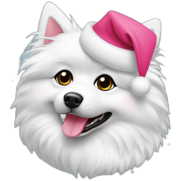 Japanspitz weiß mit weihnachtsmütze rosa Ohren emoji