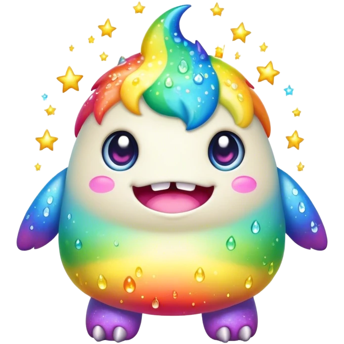 Kawaii derpy fat rainbow monster with magic sparkles, rich textures, visually rich, so lifelike that it feels like it could leap off the page at any moment emoji