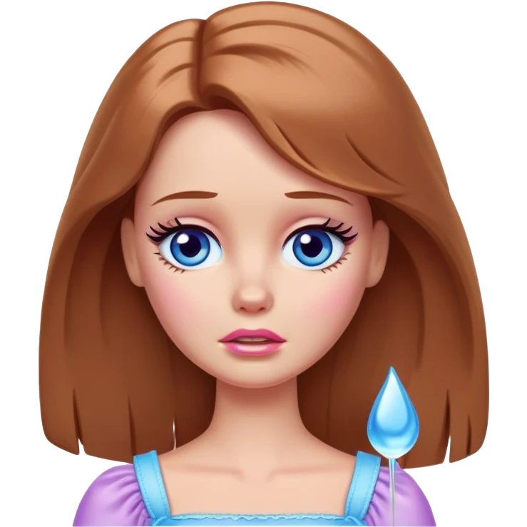 Barbie girl Chestnut Shoulder-length hair and blue eyes is In pale purple crying with tears  emoji