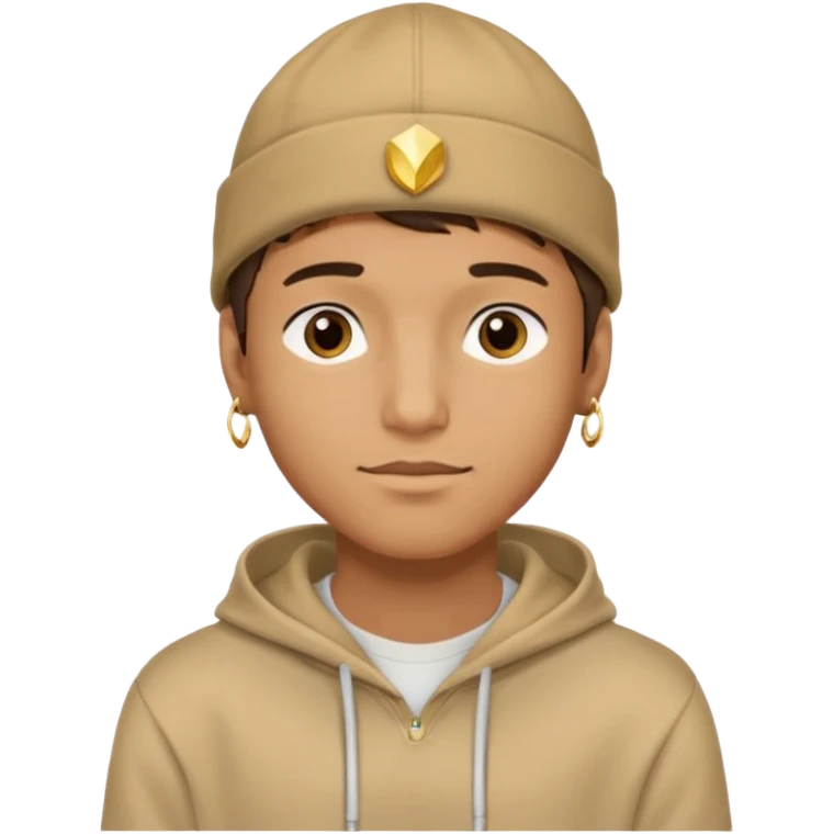 {
  "type": "human",
  "look": "male, tan hoodie, brown cap, gold jewelry, calm face, front view",
  "description": "a young man wearing a hoodie and cap, looking relaxed and confident"
} emoji