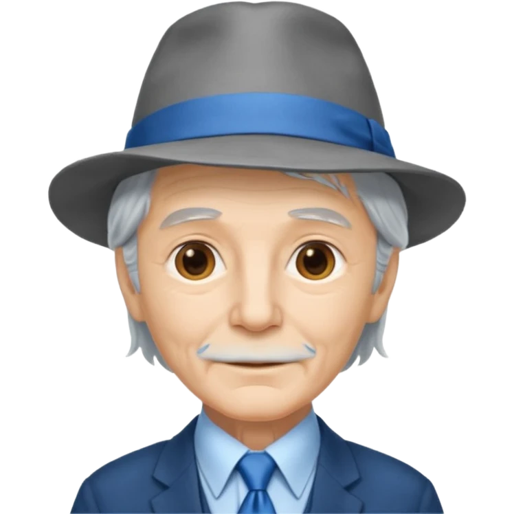 elderly long grey hair, wearing Blue Neckties and a Hat emoji
