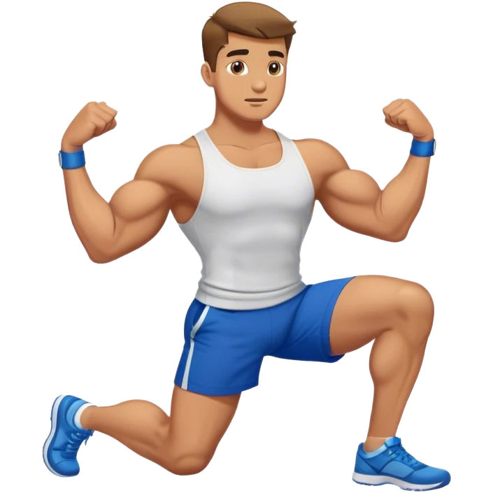 buff guy blue shorts stretching quadriceps emoji