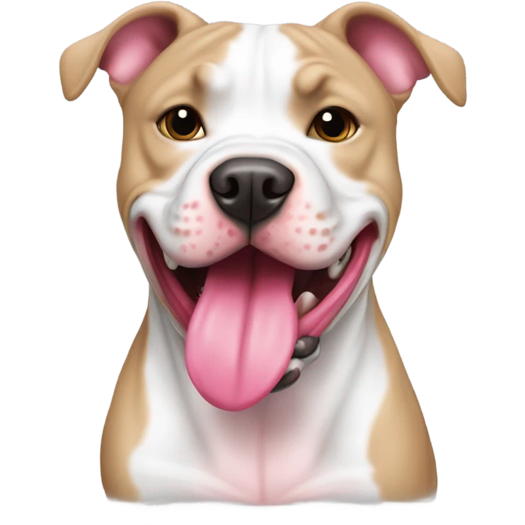 perro pitbull blanco con nariz rosa sacando la lengua emoji