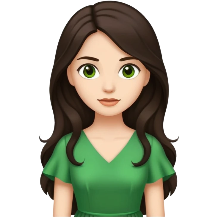 Woman with dark brown long hair in green dress emoji