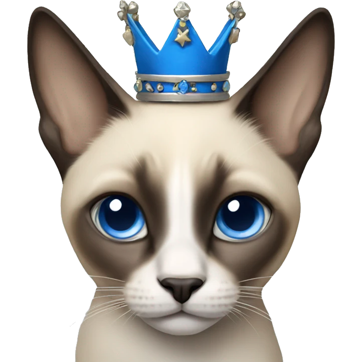 Long-haired Siamese with a blue crown emoji