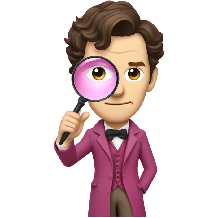 Benedict Cumberbatch-like Sherlock Holmes all in all intensive pink suit holding magnifying glass, upper body emoji