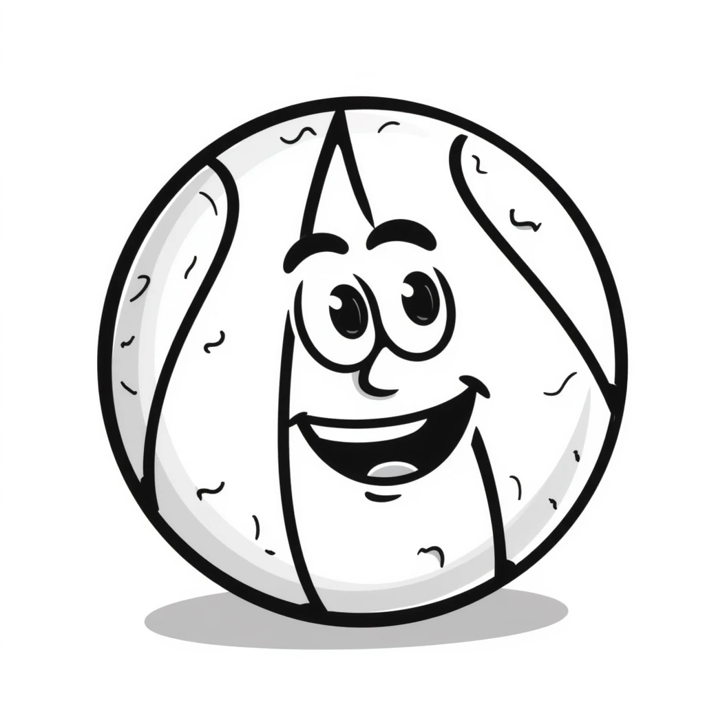 A hand-drawn basketball with a silly cute expression emoji