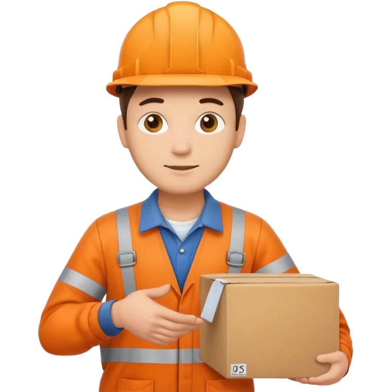 railway engineer, orange overalls carrying a box emoji