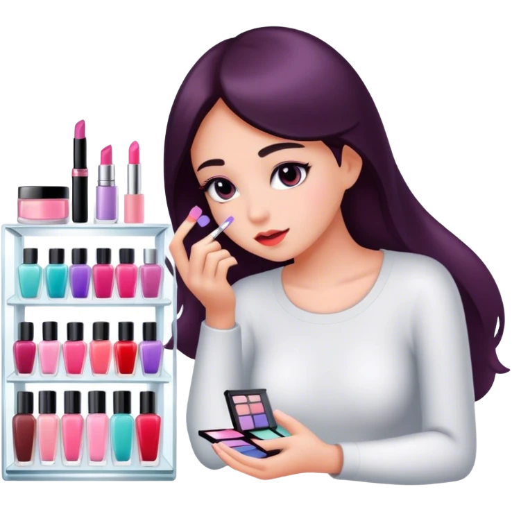 a girl chooses between expensive cosmetics and cheap ones emoji