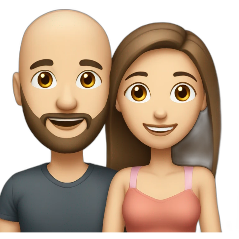 Happy-secret-couple-bald-guy-with-beard-very-short-haired-girl emoji