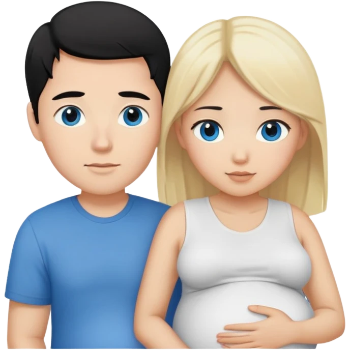 Black hair Asian girl with brown eyes pregnant and blonde hair white guy with blue eyes couple  emoji