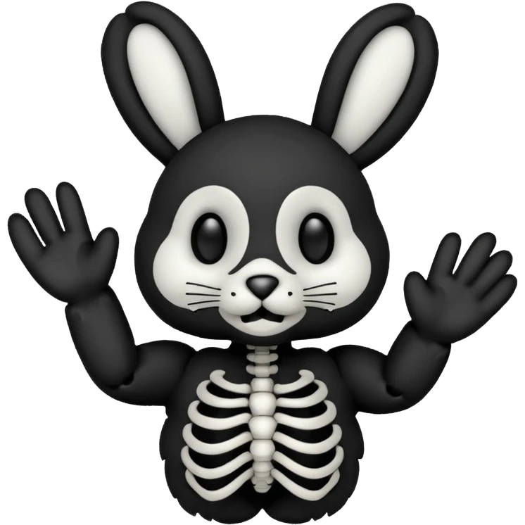 Emoji tête de peluche Lapin squelette noire qui fait bonjour de la main  emoji