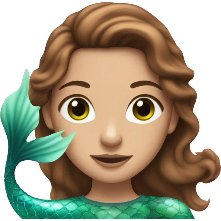 A brown-haired woman with green eyes as a mermaid, with the detail that she is pink. emoji