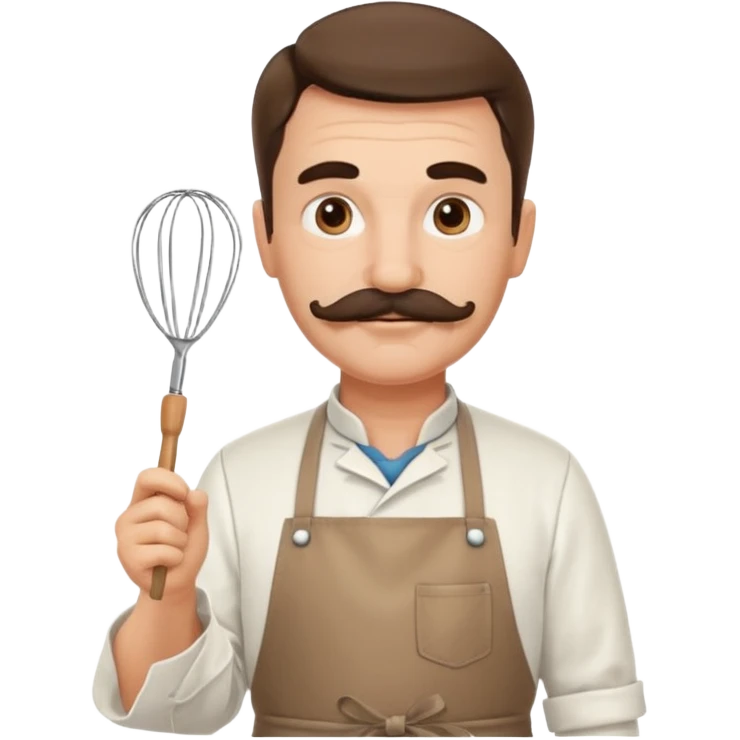 Middle-aged male pastry chef – mustache, wearing apron and whisk in hand
 emoji