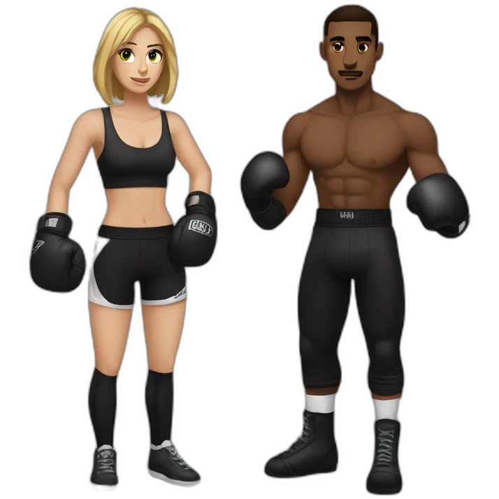 Boxer with his girlfriend but he's skinny and wearing black gloves emoji