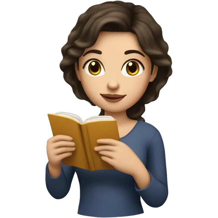 A brunette girl with light skin reading a book and drinking a cup of tea emoji