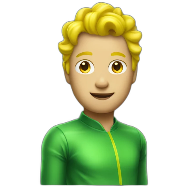 person with a green latex suit and yellow hair emoji
