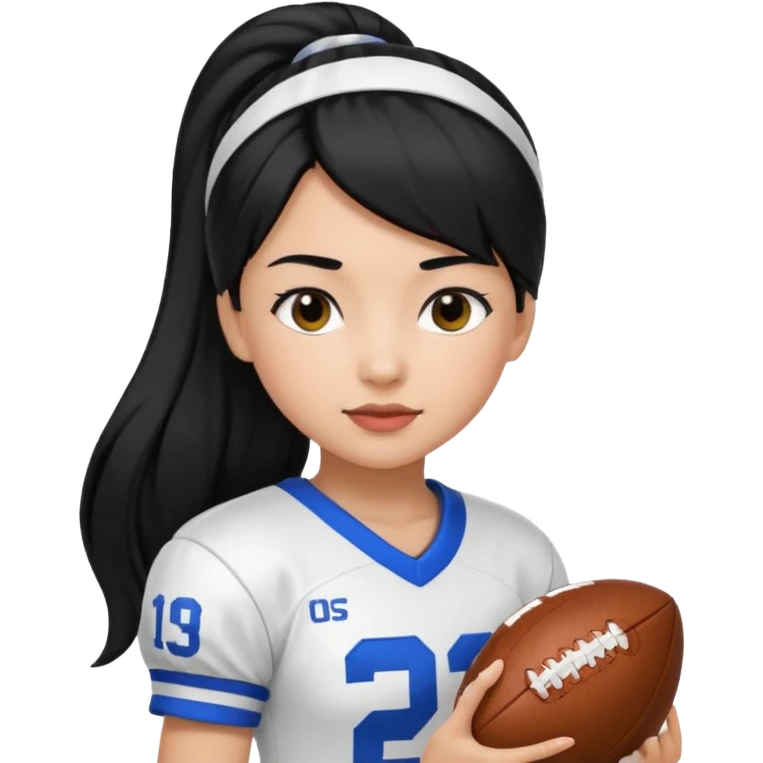 girl tha plays football black hair long pony tail white emoji