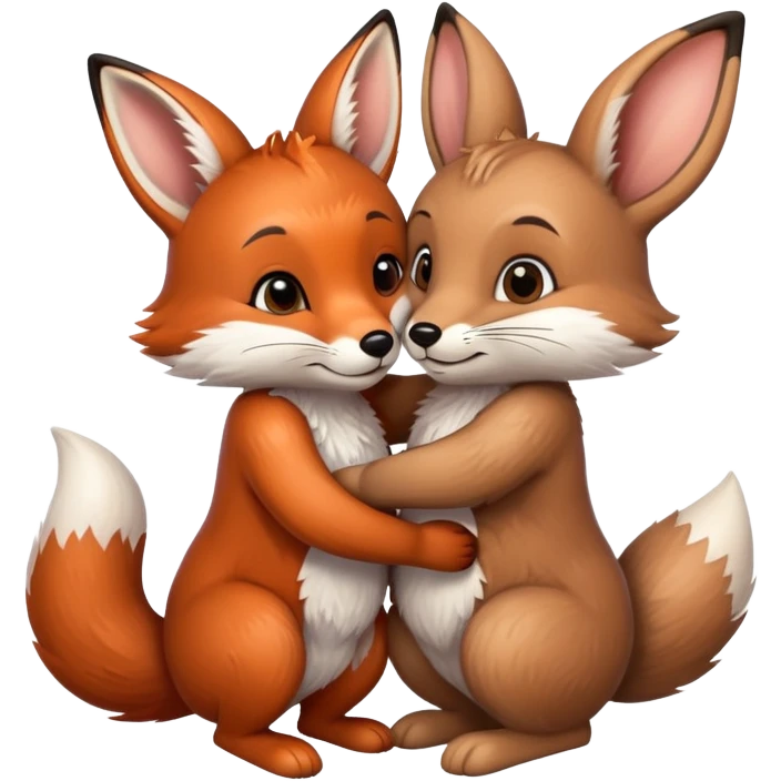 A fox hugs a brown bunny emoji