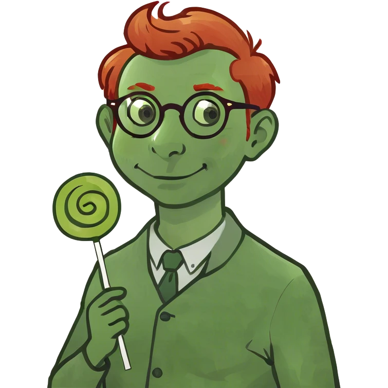 a red head with glasses, with an eggplant lollypop emoji