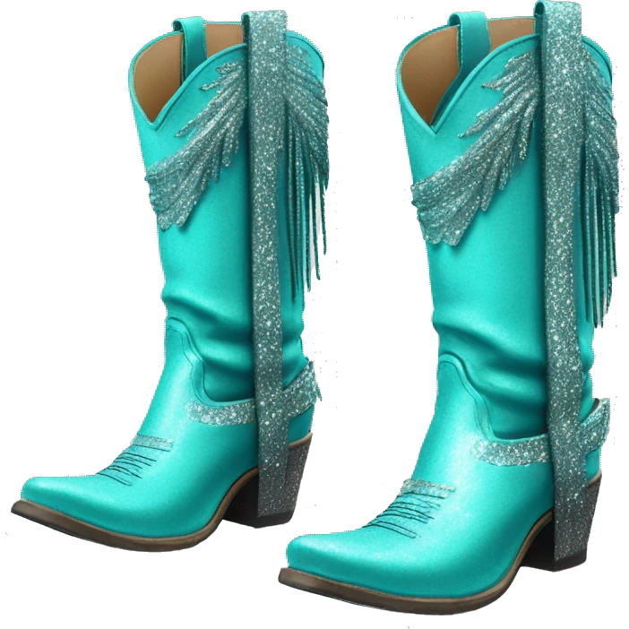Realistic turquoise fashion cowgirl boots with sparkly shiny glitter fringe on them. emoji