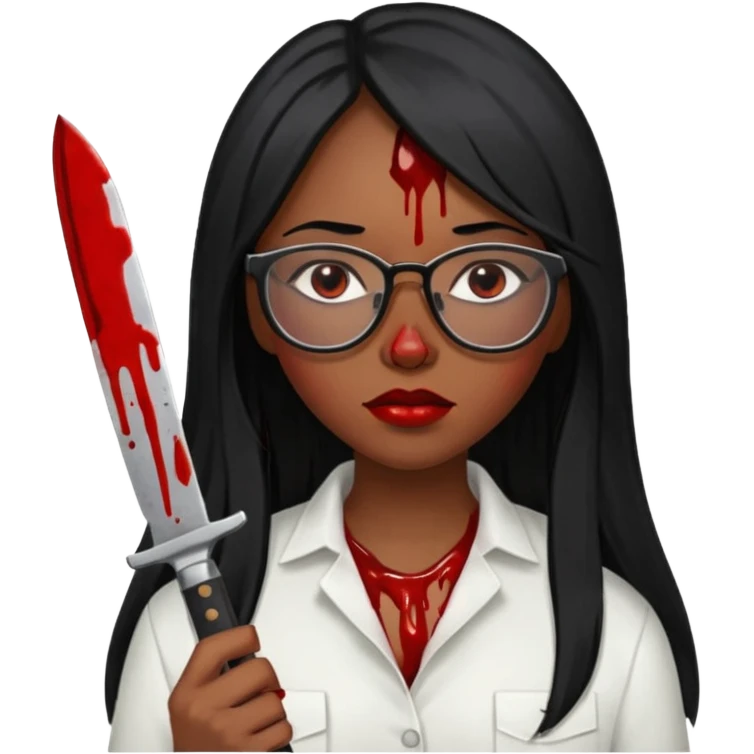 palhacinha sangrenta assassina pele negra de cabelo preto liso e longo with glasses emoji