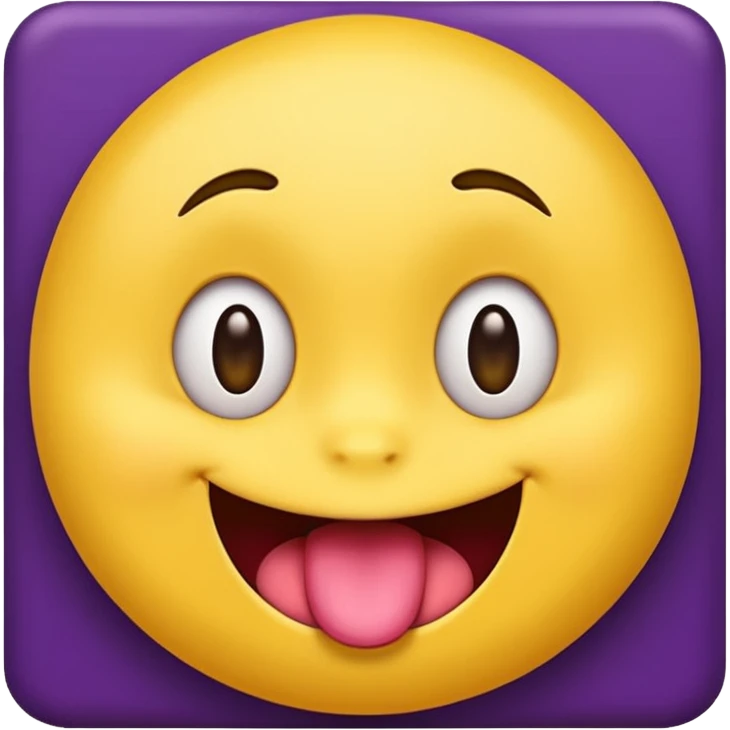 "A mischievous yellow emoji face with a sly, tilted smile, slanted eyebrows, and its tongue playfully sticking out to the side. The background is a deep purple. The expression looks naughty, teasing, and a little cheeky." emoji