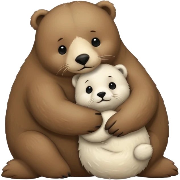small white seal hugging a big brown bear emoji