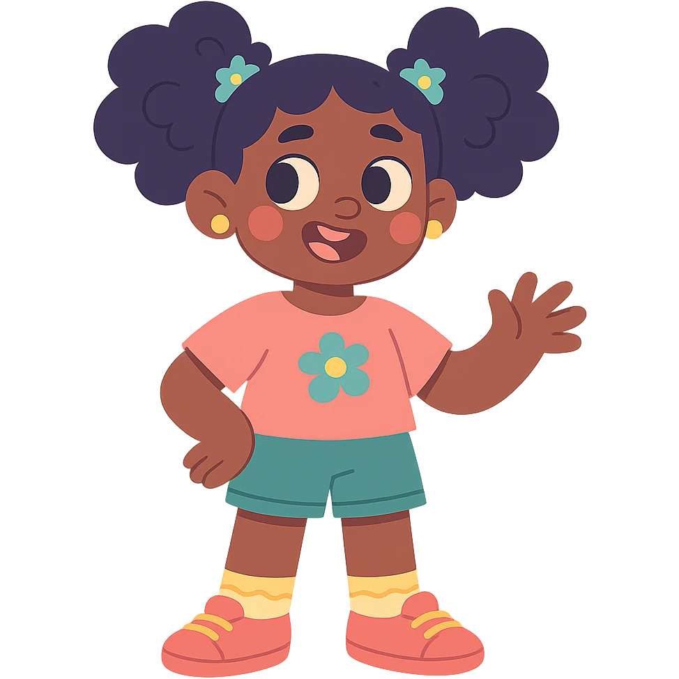 Black girl with soft colors and playful details emoji