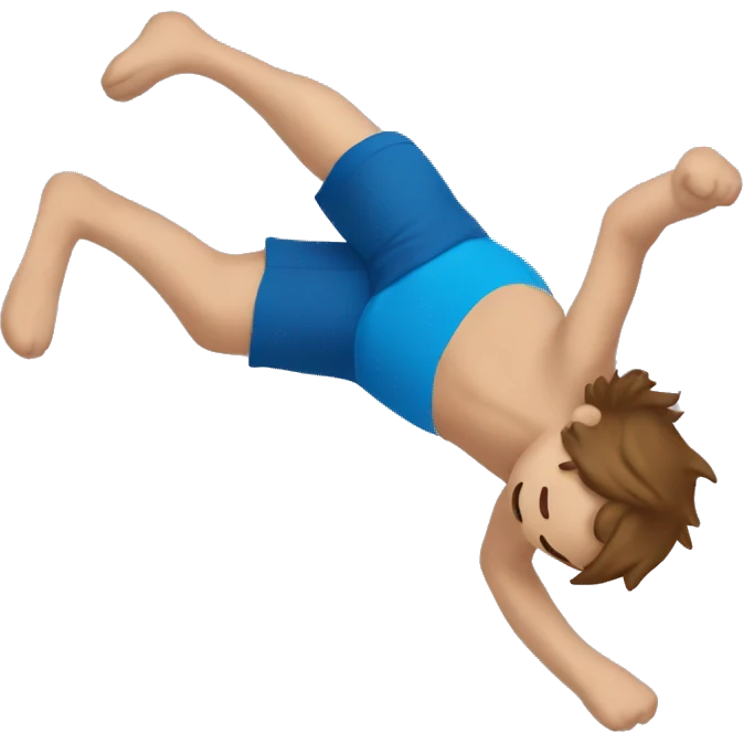 A white person with brown hair and blue t-shirt on  doing a backflip emoji