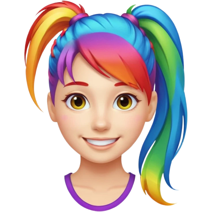 Girl with rainbow ponytail — bright gradient strands flowing emoji