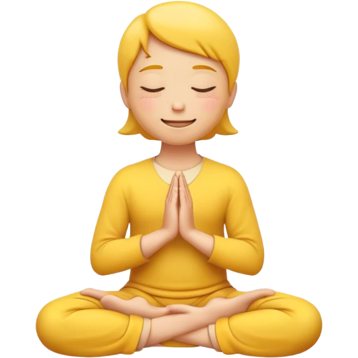 classic yellow emoji meditating, hands resting on knees, eyes closed, serene smile emoji
